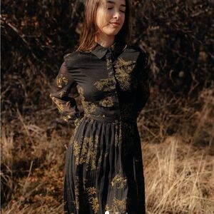 Poet Dresses Black and Gold Haiku Dress